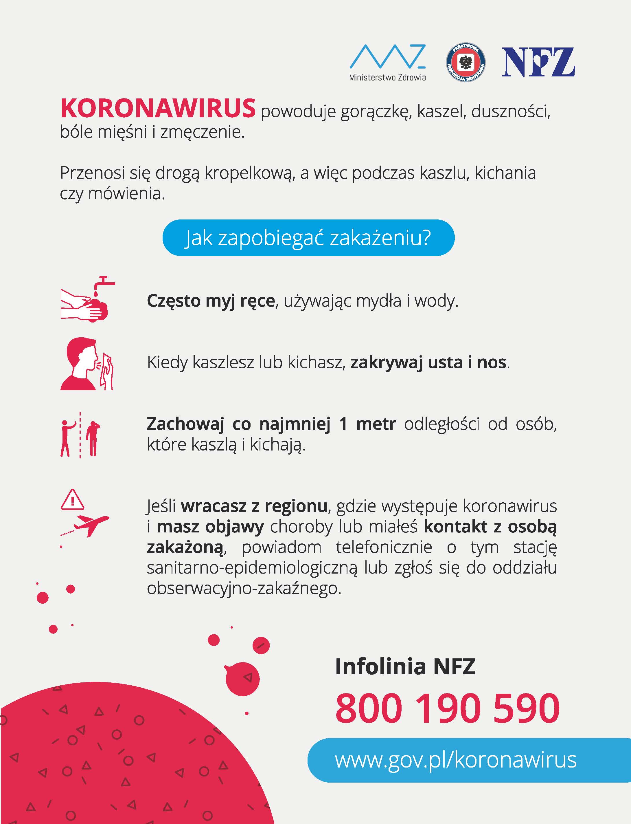 Plakat z informacjami, jak zapobiegać zakażeniu