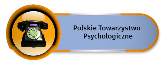 Grafika z napisem Polskie Towarzystwo Psychologiczne i starym aparatem telefonicznym z lewej strony