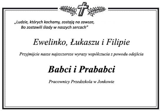 Kondolencje o treści jak wyżej