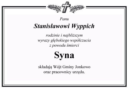 Kondolencje o treści jak wyżej