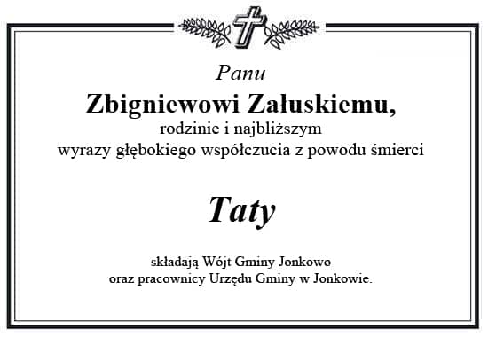 Kondolencje o treści jak powyżej