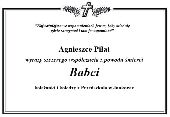 Kondolencje o treści jak powyżej.