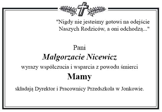 Grafika z kondolencjami o treści jak powyżej.