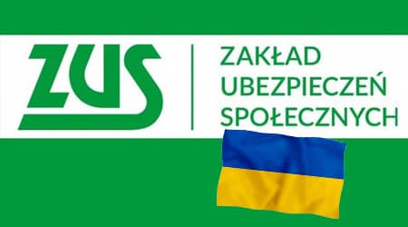 Źródło grafiki: ZUS Logo Zakładu Ubezpieczeń Społecznych oraz flaga Ukrainy