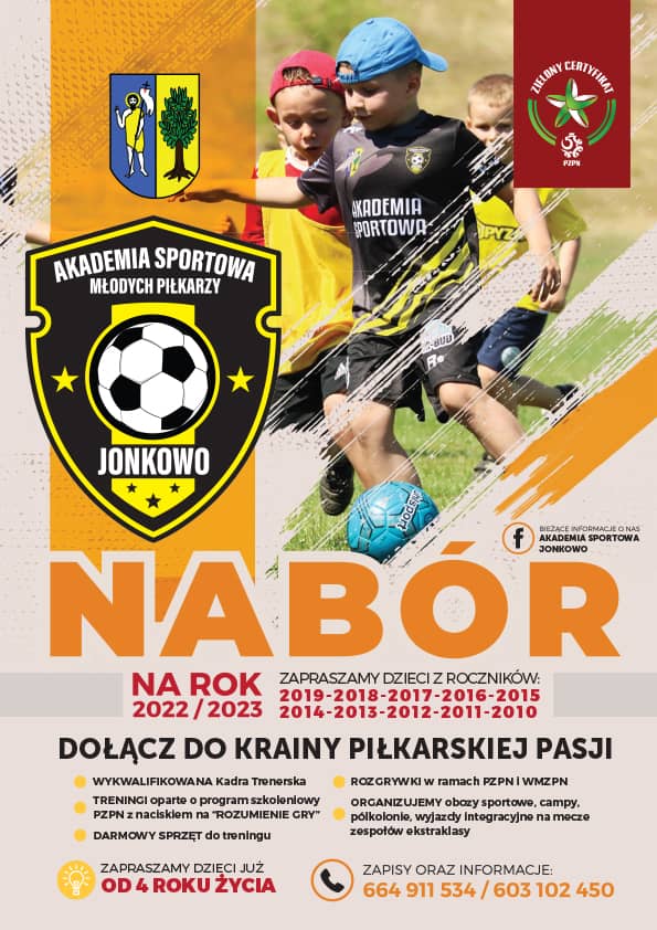 Plakat o treści jak poniżej. Na plakacie zdjęcie dzieci grających w piłkę.