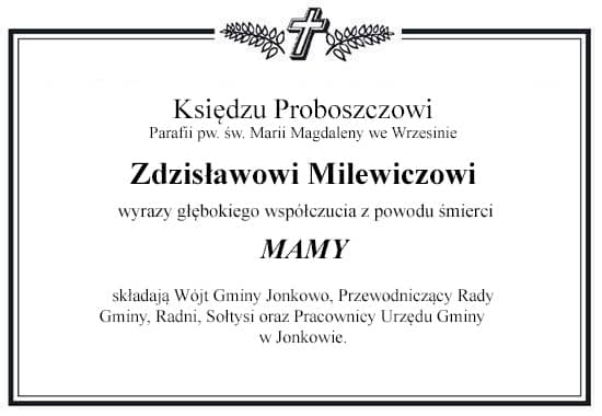 Ramka z kondolencjami o treści jak we wstępie artykułu.