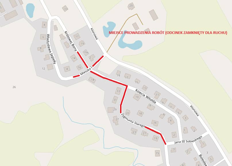 Mapa zawierająca informacje o remontowanych odcinkach.