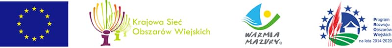 Baner z logotypami unii europejskiej, krajowej sieci obszarów wiejskich, warmii i mazur oraz programu rozwoju obszarów wiejskich.