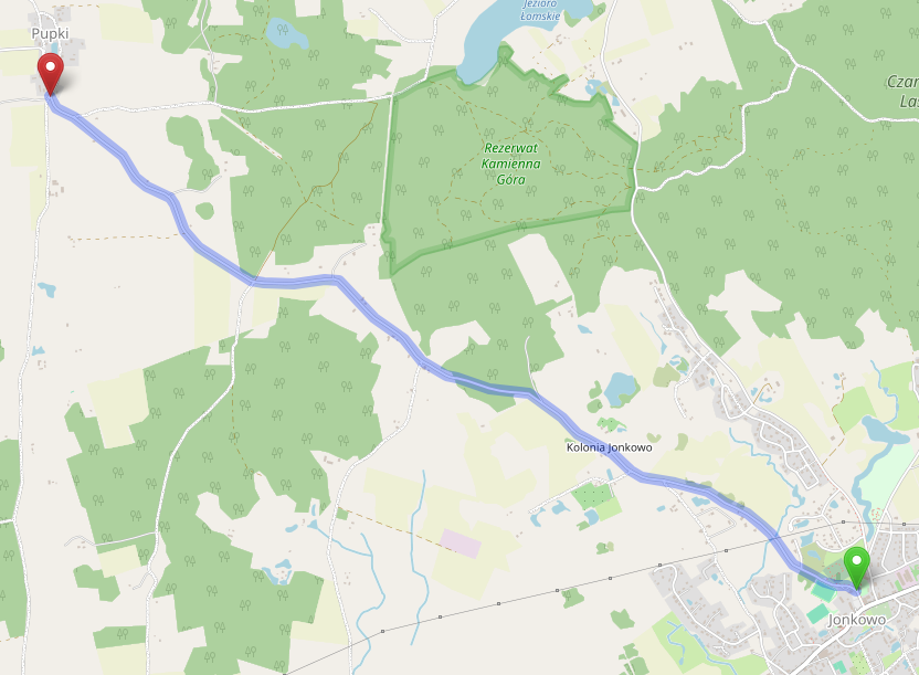 Zdjęcie przedstawia drogę Jonkowo - Pupki 