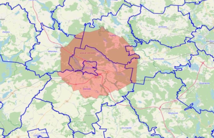 żródło: wojewoda warmińsko-mazurski mapka pokazująca zasięg występowania grypy ptaków