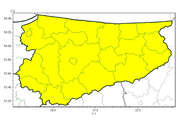 mapka województwa warmińsko-mazurskiego na zółto
