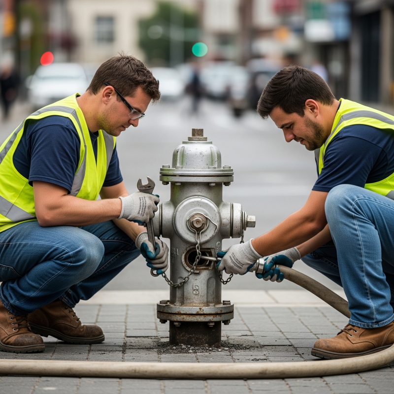 Źródło: Gemini dwóch robotników naprawia hydrant