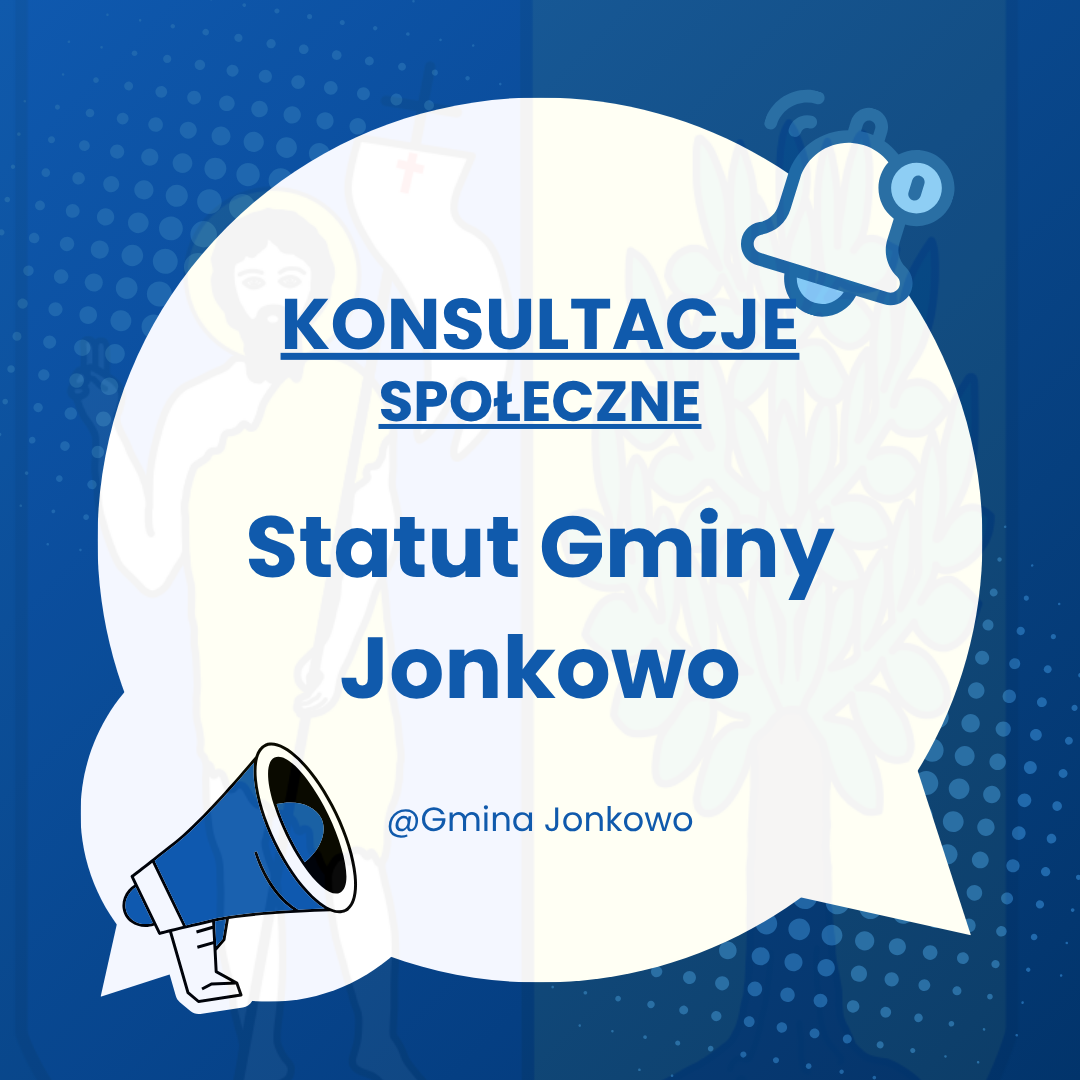 źródło: własne grafika przedstawia napis: konsultacje Społecznie Statut Gminy Jonkowo