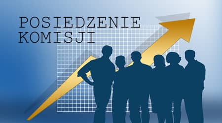 Źródło grafiki: Pixabay Napis posiedzenie komisji. Postaci stojące na tle grafiki z wykresami.