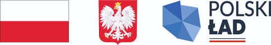 Baner zawierający flagę i godło Polski oraz logo programu polski ład.
