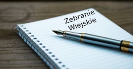 zeszyt na którym leży pióro i napis zebranie wiejskie